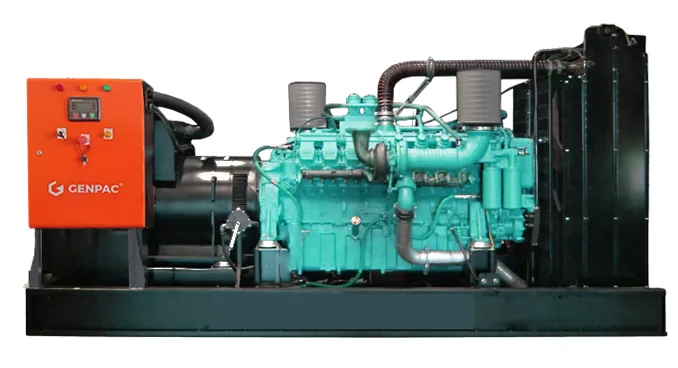 Genset open Genpac MTU 1000 kVA, mesin 16V2000 dengan dua saringan udara di atas